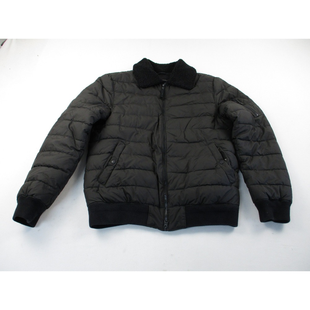 Banana Republic Puffer Jacket Men M Tall Black Bomber Sherpa Collar Quilted